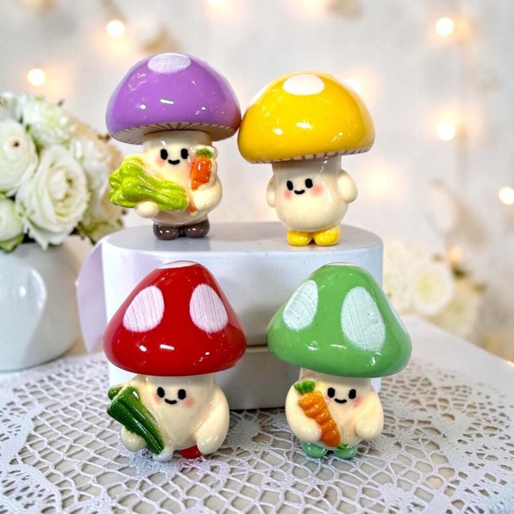 Handmade Resin Mushroom Miniature Figurines with Vegetables-Set of 4